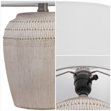 Hugo 16.75" Traditional Rustic Reeded Ceramic Vase LED Table Lamp, Set of 2